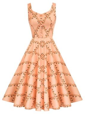 NWT Belle Poque Retro Pinup Dress Peach Coral Roses XXL (Fits 2X 3X)
